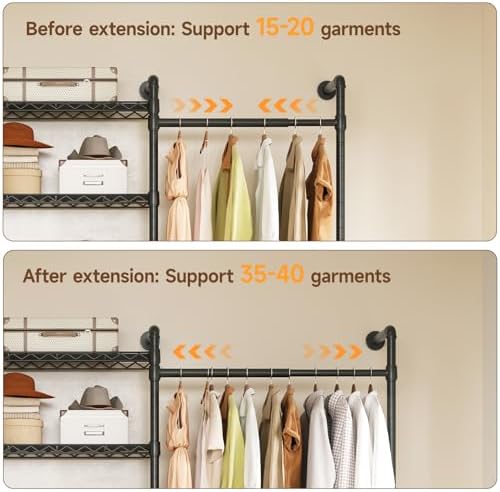 ONBRILL H6 Wall Mounted Closet System, Industrial Pipe Clothes Rack, Black - Image 5