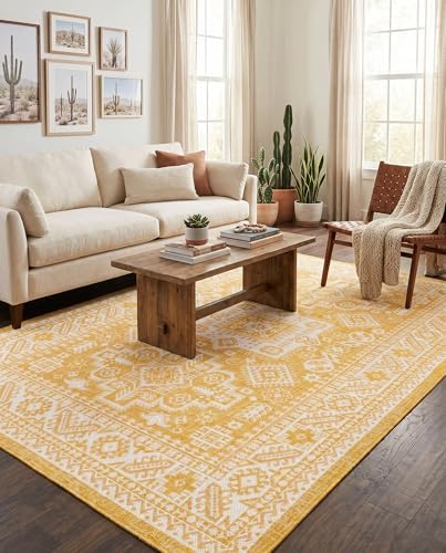 Rugs.com - Outdoor Aztec Rug – 6' 1 x 9' Yellow Indoor/Outdoor Rug – Weather-Resistant Flatweave for Patios, Decks, and Porches - Image 6