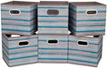 13 inch Collapsible Storage Cubes Bins Teal Stripes Fabric Storage Boxes Foldable Cube Inserts Storage Grey Printed Folding Cloth Storage Baskets Drawer Organizer ,QY-SC05-6 by HSDT