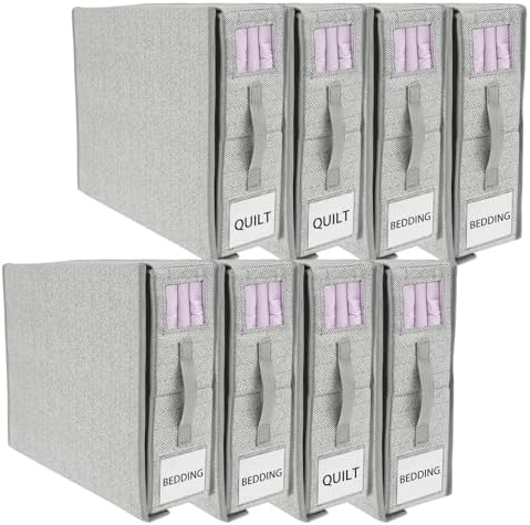 8 Pack Bed Sheet Organizers Set,King/Queen Size Sheet Storage Organizer with Window and Label, Foldable & Dustproof Bed Sheet Organizer for Linen Closet for Bedsheets Summer Blankets & Sheet by TKSDWBLTY