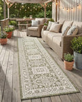 Rugs.com - Outdoor Aztec Rug – 12 Ft Runner Green Indoor/Outdoor Rug Washable Stain-Resistant Runner for Patios, Porches, and Hallways by Rugscom