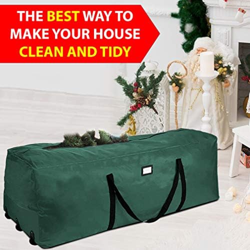ProPik Rolling Christmas Tree Storage Bag, Fits Up to 9 Ft Tall Disassembled Trees, 28" H X 16.5" W X 60" L, Extra Large Heavy Duty Xmas Storage Container with Wheels & Handles, 600D Oxford (Green) - Image 6