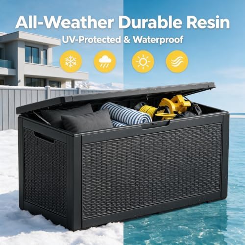 120 Gallon Deck Box,Lockable Outdoor Storage Box Gas Lift,Waterproof Black - Image 4