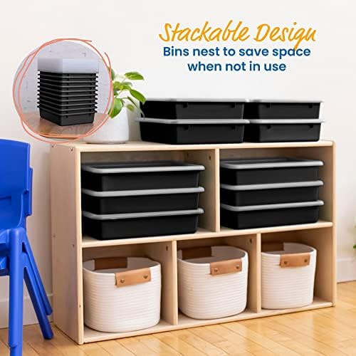 ECR4Kids Letter Size Plastic Tray Organizer with Lids, Small, Storage Bins, Black, 10-Piece - Image 6