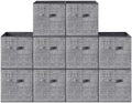 SONGMICS HOME Foldable Storage Cubes Set of 10, Fabric Shelf Organizer Bins with Handles, Closet Storage Boxes for Clothes, 13.2 x 13.2 x 13.2 Inches, Gray by SONGMICSHOME