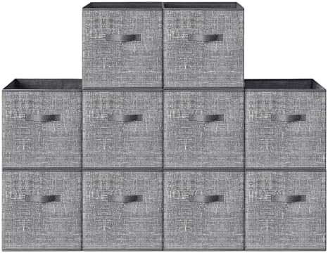 SONGMICS HOME Foldable Storage Cubes Set of 10, Fabric Shelf Organizer Bins with Handles, Closet Storage Boxes for Clothes, 13.2 x 13.2 x 13.2 Inches, Gray by SONGMICSHOME