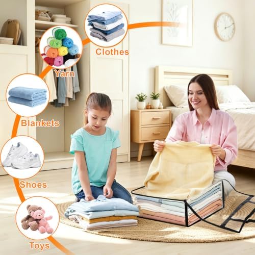 8 Pack Clear Clothes Storage Bags, 60L Vinyl Blanket Storage Containers with Heavy Duty Zipper, Foldable Moving Bags, Closet Organizers for Bedding, Clothing, Comforters, Linens, Duvet - Image 3