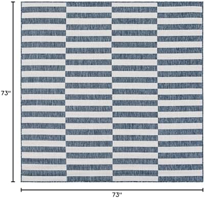 Unique Loom Outdoor Striped Collection Area Rug - Striped (6' 1" Square Blue/Ivory) - Image 2