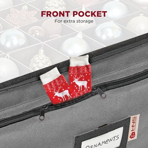 Premium Christmas Ornament Storage Box – Holds up to 72-3” Ornaments + 6 Side Slots for Figurines & Nutcrackers – Holiday Decoration Organizer – Durable 600D Grey Canvas - Image 6