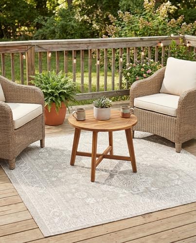 Rugs.com - Outdoor Aztec Rug – 5 Ft Square Light Gray Indoor/Outdoor Rug – Flatweave Washable Area Rug for Patios, Decks, and Porches by Rugscom