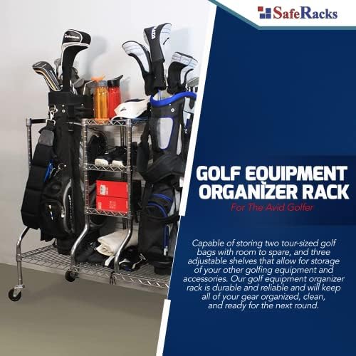 SafeRacks Golf Equipment Organizer Rack, Golf Bag Storage Rack for Garage, Fits 2 XL Bags & Accessories - Standard and Deluxe - Image 4