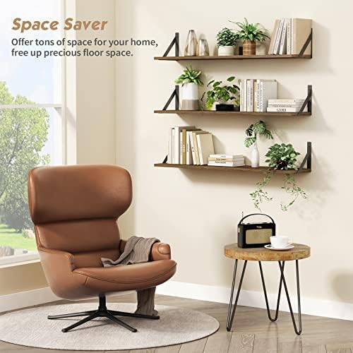 Forbena Floating Book Shelves for Wall Set of 3, 36 Inches Long Wall Bookshelf for Bedroom, Large Wood Heavy Duty Hanging Bookshelves for Books, Living Room Decor, Closet Storage (Rustic Brown) - Image 6