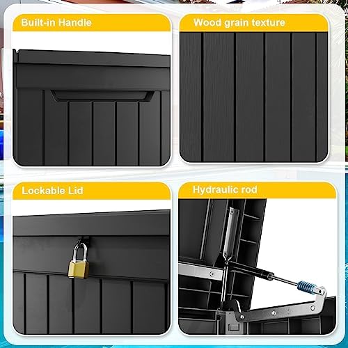 Vixzen 280 Gallon Deck Boxes Outdoor Waterproof, Lockable Storage Box for Patio Cushions Storage Furniture, Garden Tools, Pool Supplies, Weatherproof and UV Resistant (Black, 280 Gallon) - Image 6