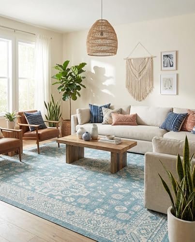 Rugs.com - Outdoor Aztec Rug – 10' x 13' 1 Aqua Indoor/Outdoor Rug – Weather Resistant and Washable, Perfect for Patios, Decks, and Porches - Image 4