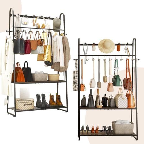 KAFAHOM Purse Organizer for Closet, Purse Rack - Tall Purse Shelf with 8 Hooks & 10 Removable Hangers to Hold Handbags, Backpacks, Pocketbooks., Perfect Purse Display Stand & Storage Tree,Black - Image 7