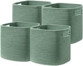 UBBCARE Set of 4 Storage Basket-13 X 13 X 13 In, Cotton Rope Basket for Shelves, Toys, Book, Cube Storage Bins with Handles, Woven Storage Basket for Organizing, Green by UBBCARE