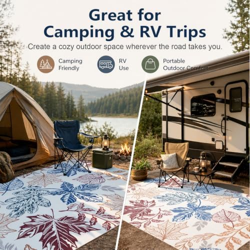 UKISS Washable Outdoor Rug Carpet，Non Slip Portable Outdoor Patio Rugs，5' x 8' Indoor Outdoor Mats，Leaves Large Area Rugs Mats for Patio，Picnic,RV,Backyard, Deck, Balcony, Porch, Beach - Image 5