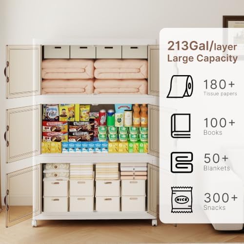 852QT Extra Large Stackable Storage Bins with Lids & Wheels & Door, - Image 3
