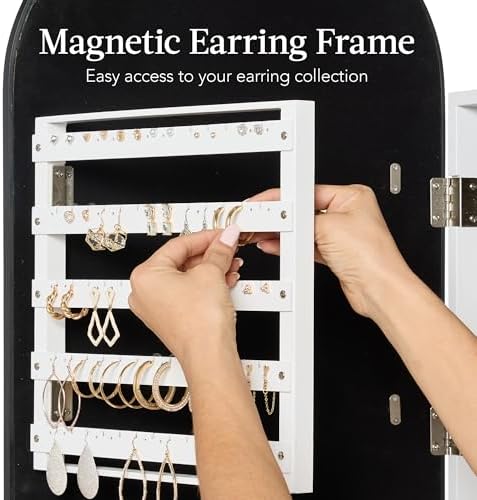 Best Choice Products Arch Mirror Jewelry Cabinet, Jewelry Storage Organizer, Armoire, Lockable Wall or Door Mountable, Full-Length Mirror - Black - Image 6