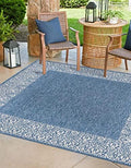Unique Loom Outdoor Border Collection Area Rug - Floral Border (13' Square, Blue/ Ivory) by UniqueLoom
