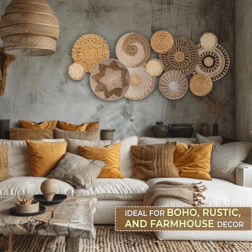 Laquedecraft Basket Wall Decor Set of 12, Natural Handwoven Wicker - Image 3