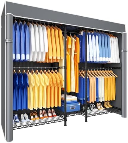 Ulif E12C Pro Heavy Duty Closet Organizer System，Freestanding Clothing Racks for Hanging Clothes，Adjustable Garment Rack 71"W x 16"D x 76.5"H Hold 960lbs，Black Clothing Rack with Grey Dustproof Cover by Ulif
