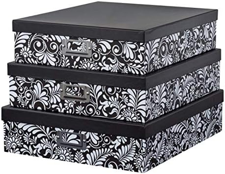 Soul & Lane - Black and White Floral Storage Boxes with Lids, Set of 3 by SoulLane