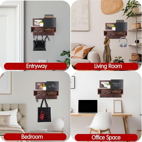 Spacelog Key and Mail Holder for Wall with Chalkboard – Magnetic Photo Frame Key Holder Wall Mount, Dark Walnut, Dual Storage & Cupboards Mail and Key Organizer for Wall - Image 5