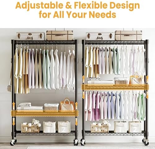 Rolling Wardrobe Rack 727LBS Heavy Duty Clothes Organizer Shelves - Image 5