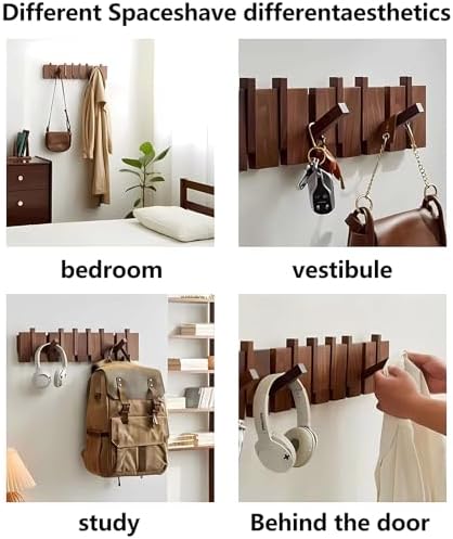 Paint Wood Wall Mounted Coat RackHooks Piano Key Hangers Natural Solid Wood Hanger Non-Woven Fabric Clothes Hangers for Closet, Kitchen, Bedroom, Bathroom, Entryway（Novel Beech 12 Hooks） - Image 3