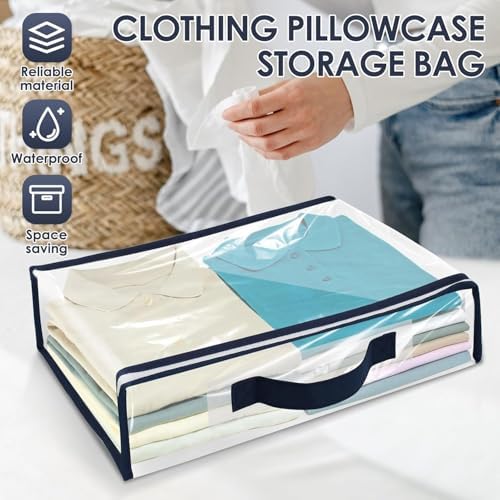 6 Pcs Clear Clothes Storage Bag Organizer with Reinforced Handle, Clothes Blankets Storage Bags for Sweater Clothes Bed Sheet Quilt Organizer with Zipper for Closet Linen Sweater Bed Sheet Pillow - Image 3