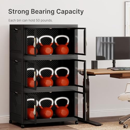 816QT Stackable Storage Bins with Lids, 204Gal Foldable Storage Cabinets - Image 4