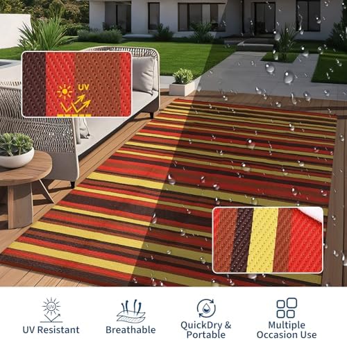 GAOMON 9x18 Outdoor Rug Waterproof for Patio Plastic Straw Large Rug Geometric Stripe Indoor Outdoor Area Rug Modern Lines Camping Rugs for RV Porch Deck B Trailer Beach, Purple/Red/Orange/Yellow - Image 7