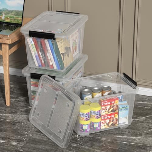 Zopnny 30 Qt Stackable Storage Bins with Lids, Clear Box and Wheels, 4-Pack - Image 5