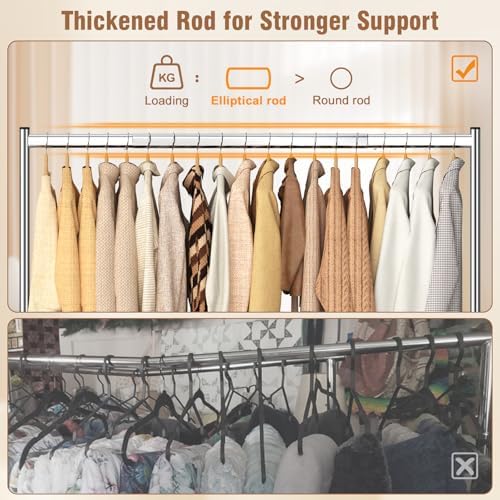 EAGMAK Heavy Duty Clothes Rack Load 420 LBS, Rolling Garment Rack with Lockable Wheels, Standing Metal Clothing Rack, Portable Wardrobe Sturdy Coat Rack for Hanging Clothes (Silver, 59″×18.9″×63″) - Image 3