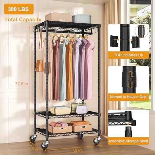 FUTASSI Rolling Clothes Rack, Clothing Racks for Hanging Clothes, Black - Image 6