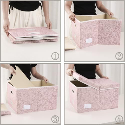 PRANDOM Extra Large Collapsible Storage Boxes with Lids Fabric Decorative Storage Bins Cubes Organizer Baskets with Cover Handles Divider for Bedroom Closet Living Room 19.6x15.7x11.8 Inch 3 Pack - Image 5