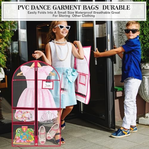 FoldTier 8 Pcs Clear Dance Costume Garment Bags for Dancers, 40 Inch, Pink - Image 5