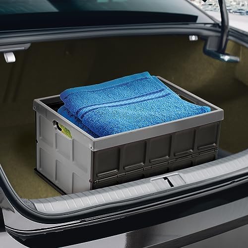 Glad Collapsible Storage Bin with Lid - 48L Foldable Plastic Box for Garage, Car Trunk, and Organization - Stackable Lidded Container with Handles, Grey - Image 5