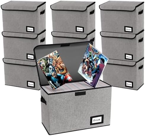 10 Pack Comic Book Storage Box 15.8" X 7.8" X 11.8", Collapsible Holds 160-180 Comic Book Organizer Heavy Duty Bin Container Holder Shelf by YNSZAS
