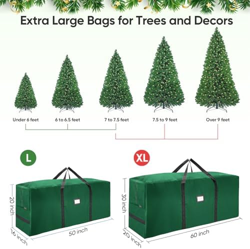 BALEINE 7.5 ft Christmas Tree Storage Bag, Heavy Duty 900D Oxford Fabric with Reinforced Handles and Dual Zippers Wide Opening, Extra Large Storage Container (Green) (Pack of 2) - Image 4