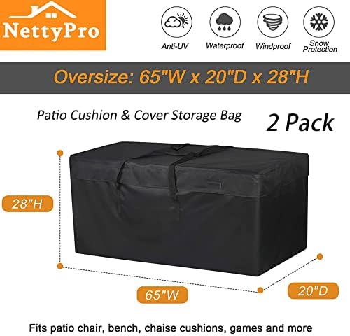 NettyPro Patio Cushion Storage Bags 2 Pack Water-Resistant Extra Large Bag for Outdoor Cushions Heavy Duty Patio Furniture Storage Bag 65 Inch, Black - Image 5