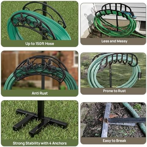 Winpull Garden Hose Holder Detachable, Heavy Duty Metal Water Hose Hanger Freestanding Hose Organizer Hose Holders for Outside (Black) - Image 5