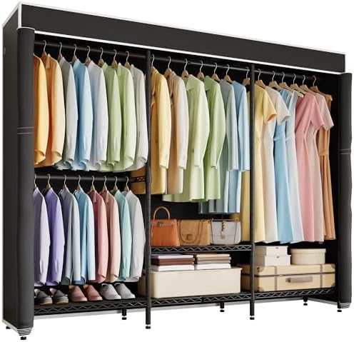 Higeego H8 Heavy Duty Clothes Rack with Cover, Black Portable Closet by Higeego