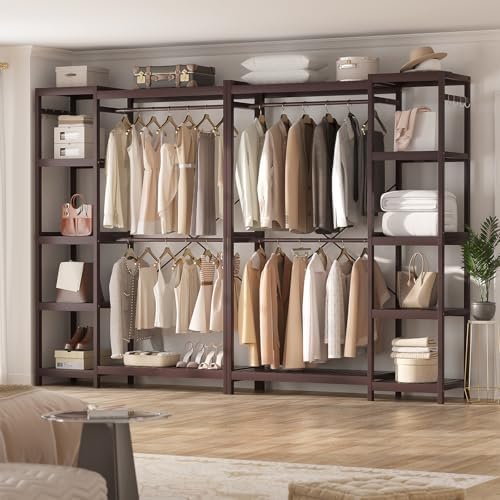 Homykic Bamboo Clothing Rack with 7 Adjustable Shelves, 2 Rods, Espresso - Image 3
