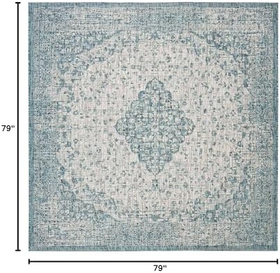 SAFAVIEH Washable Rug Outdoor Courtyard Collection - 6'7" Square, Teal & Cream, Non-Shedding & Easy Cleaning, Ideal for Patio, Backyard, Mudroom (CY8720-372) - Image 2
