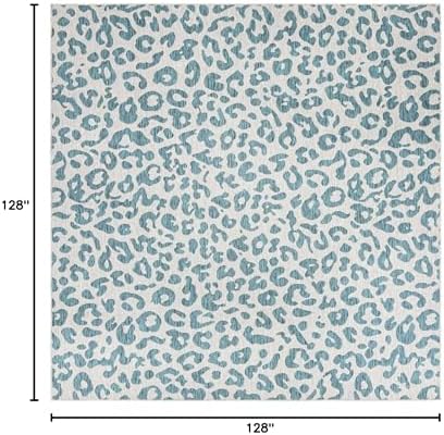 Unique Loom Outdoor Safari Collection Area Rug - Leopard (10' 8" Square, Teal/ Ivory) - Image 2