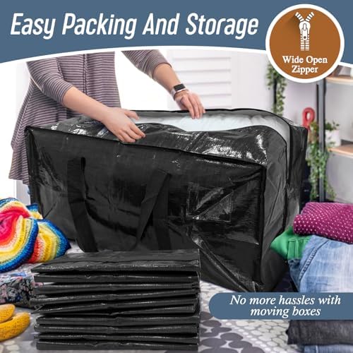 12 Pack Extra Heavy Duty Large Moving Bags with Strong Zipper, Black - Image 5