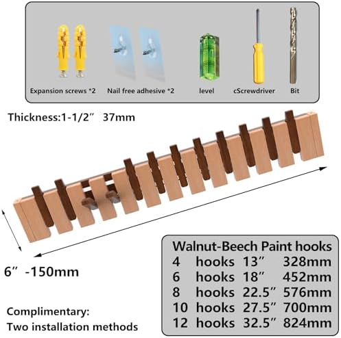Wall Mounted Piano Key Hanger | Flip Style Hook | Entrance Wall Art Hook, Made of Oak Wood (3 Times Painted, 4 Times Polished) (Walnut-Beech, 10Hooks) - Image 5