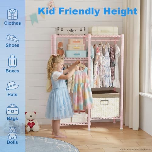 Ulif F1 Clothes Rack for Kids, Baby, Students, and Children's Room, 4 Tiers Portable Metal Closet Clothing Rack, Small Garment Rack with 2 Hanging Rod, 31.2" W x 11.8" D x 48" H, Pink - Image 6